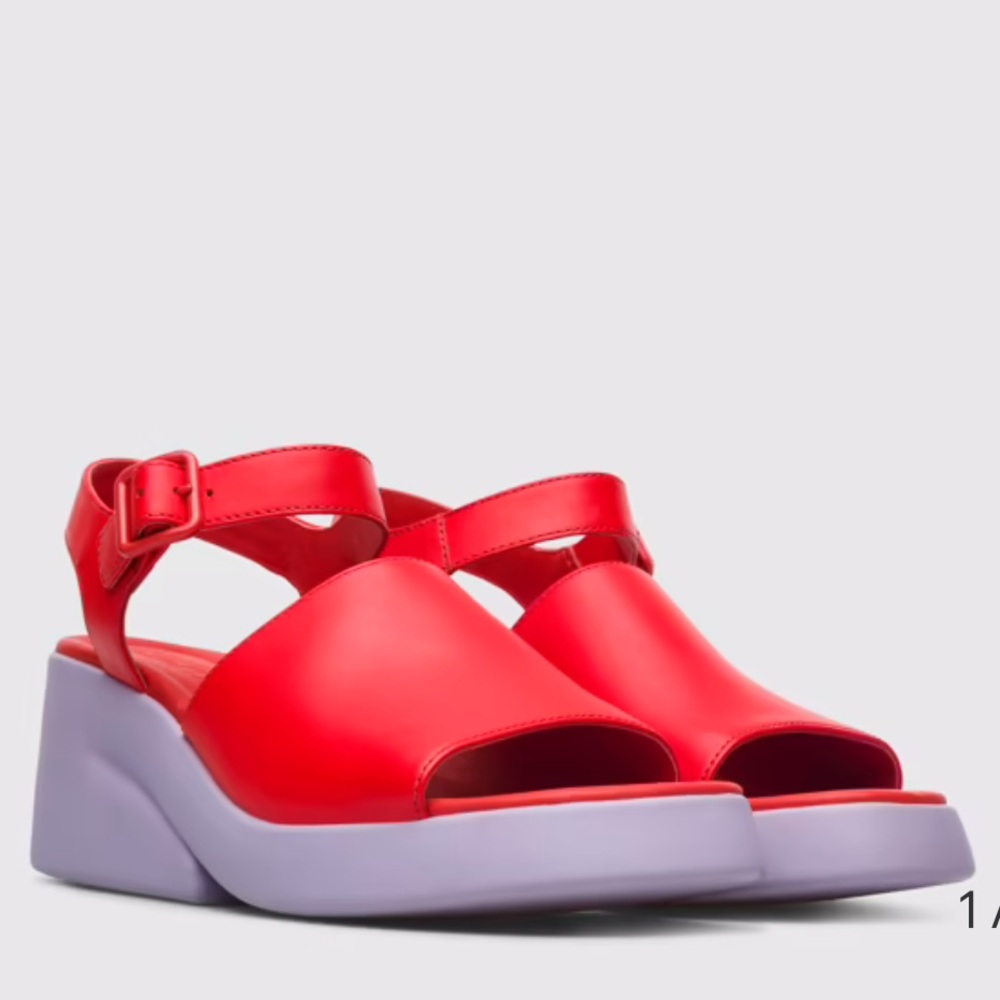 Camper Vibrant Red Sandals with Purple Platform